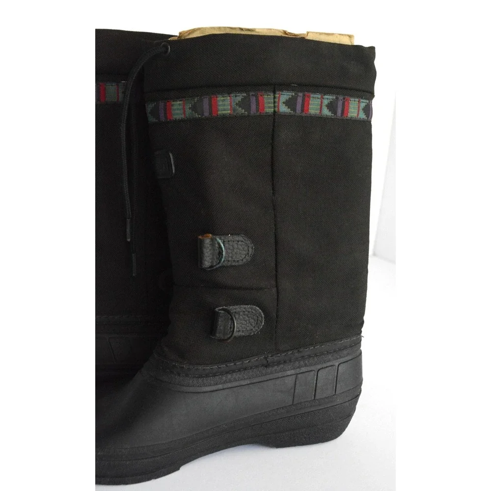 LL Bean Women's Black Canvas Pull On Mid Calf Drawstring Winter Boots Size 7 - Picture 5 of 16